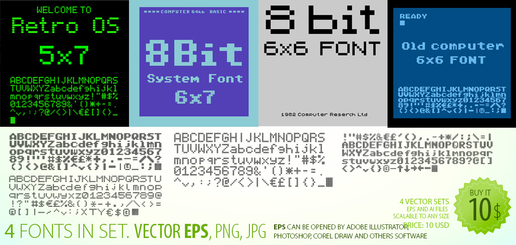 8-bit Old Computers Font-Cliparts Set