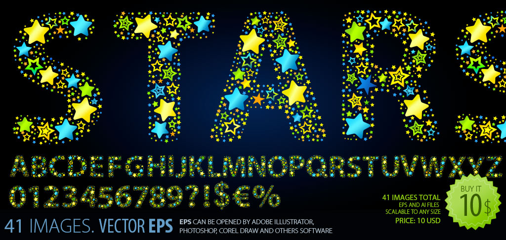 Colored Stars Vector Font-clipart